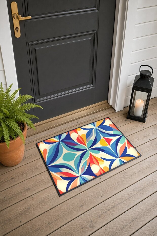 Colorful Retro Kaleidoscope-Patterned Doormat, 40x60 cm, with Non-Slip Sole, Decorative