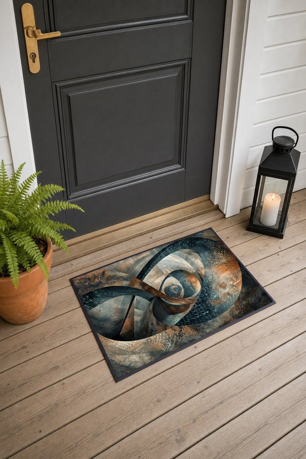 Copper Anthracite Spiral-Patterned Doormat, 40x60 cm, with Non-Slip Sole, Decorative