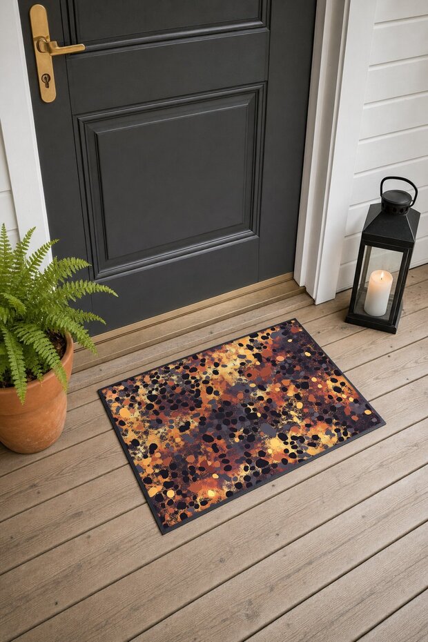 Coffee-Orange Polka Dot Leopard Print Doormat, 40x60 cm, with Non-Slip Sole, Decorative