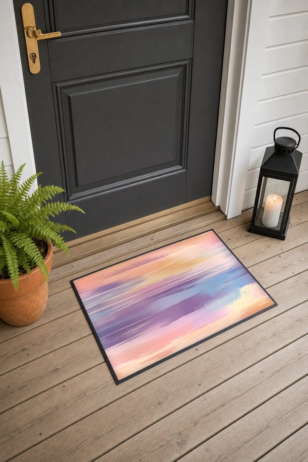 Pastel Sunset Watercolor-Patterned Doormat, 40x60 cm, with Non-Slip Sole, Decorative