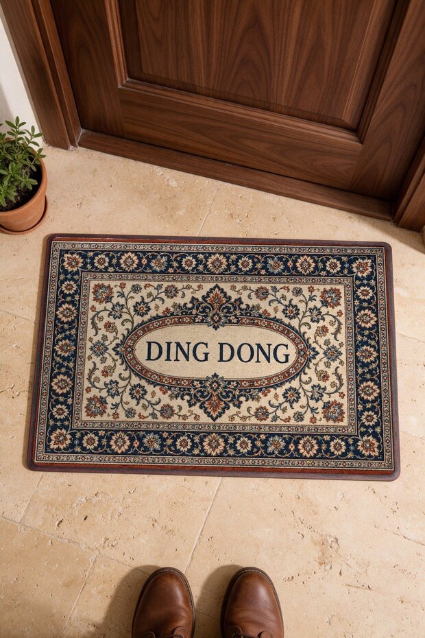 "Ding Dong" Printed 033 Doormat, 40x60 cm, Non-Slip Sole, Decorative