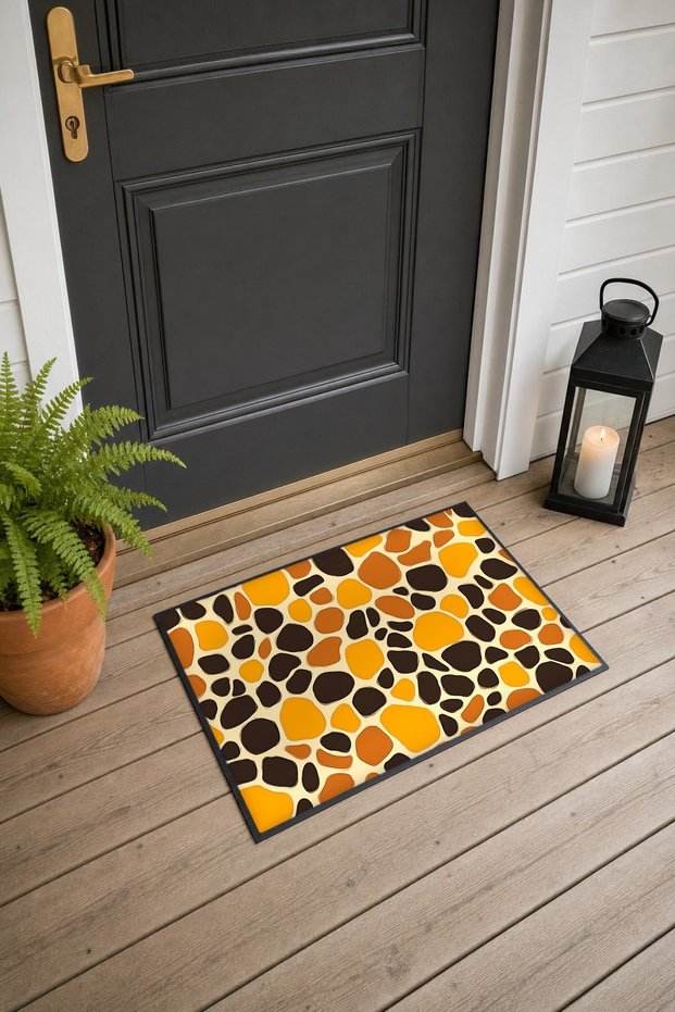 Mustard-Colored Coffee Stone Mosaic-Patterned Doormat, 40x60 cm, with Non-Slip Sole, Decorative