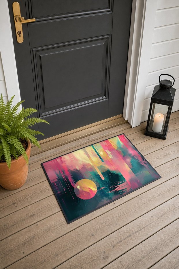 Pink and Blue Abstract Patterned 823 Doormat, 40x60 cm, Non-Slip Sole, Decorative