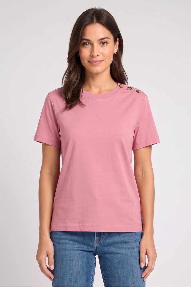 Women Round Neck Short Sleeve Solid T-Shirt, Pink