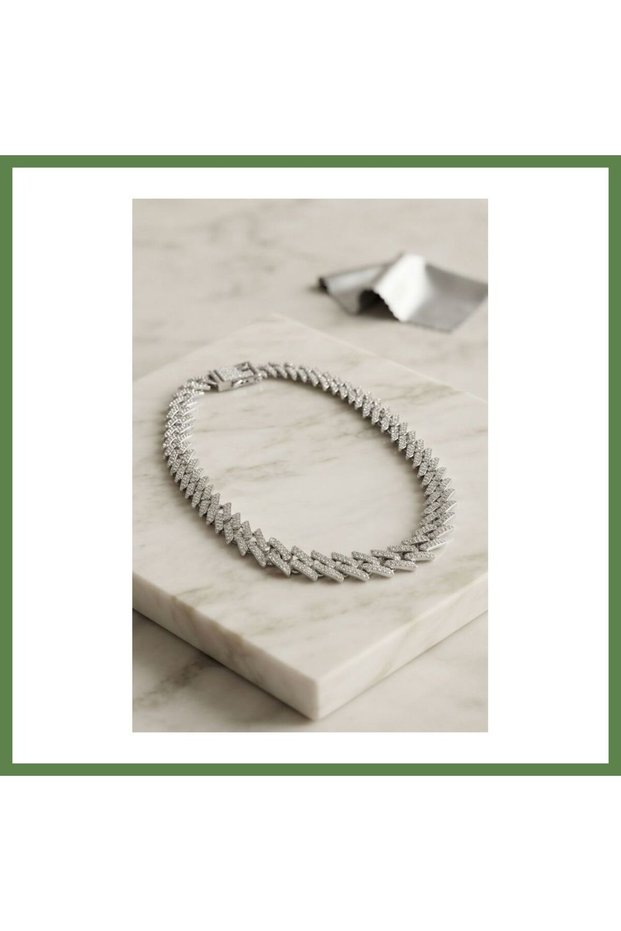 Silver-Colored Zircon Stone Cuba Chain-Style Men's Necklace HB006
