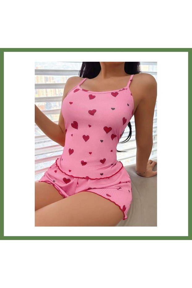 Women's Pink Patterned Strapless Shorts Set 5103 · SIZE: L/XL · COLOR: Pink HB006