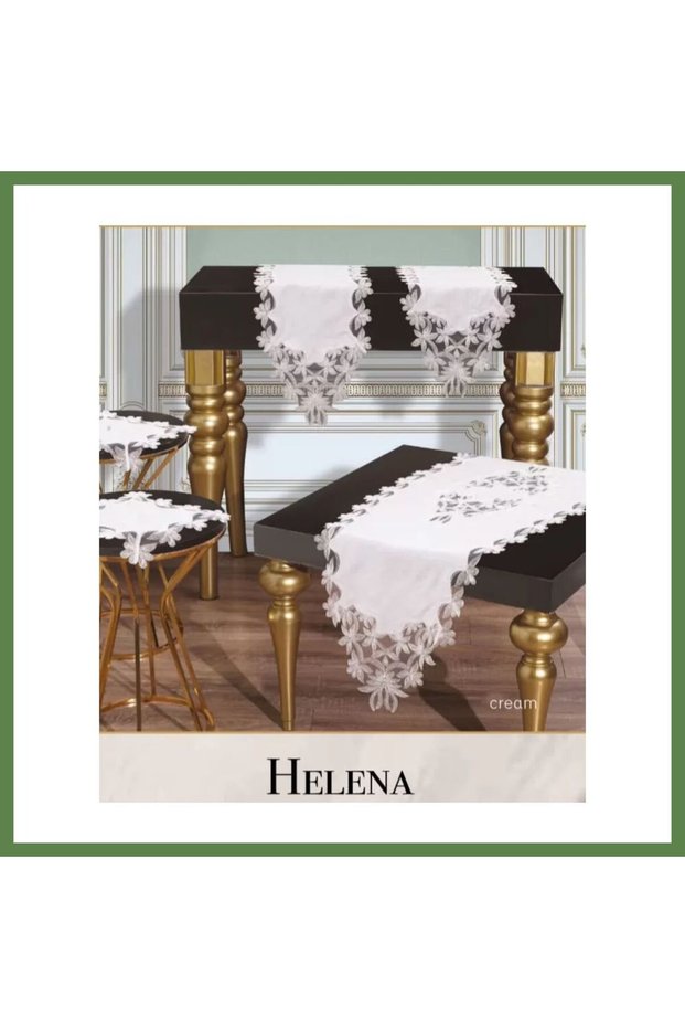 5-Piece Living Room Set with Linen Lace Tablecloth and Table Runner Set, Helena Model K HB006, for a Bride's Trousseau
