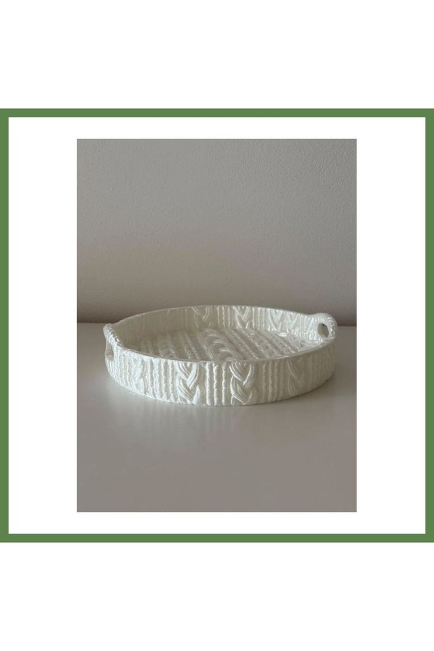 3D-Printed Knitted-Textured Decorative Tray with Handles—Round Serving and Organizing Tray Kre HB006