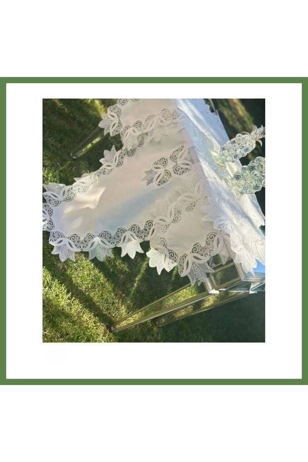 5-Piece Kayla Model Cream-on-Cream Linen Lace Table Runner Set for the Living Room HB006