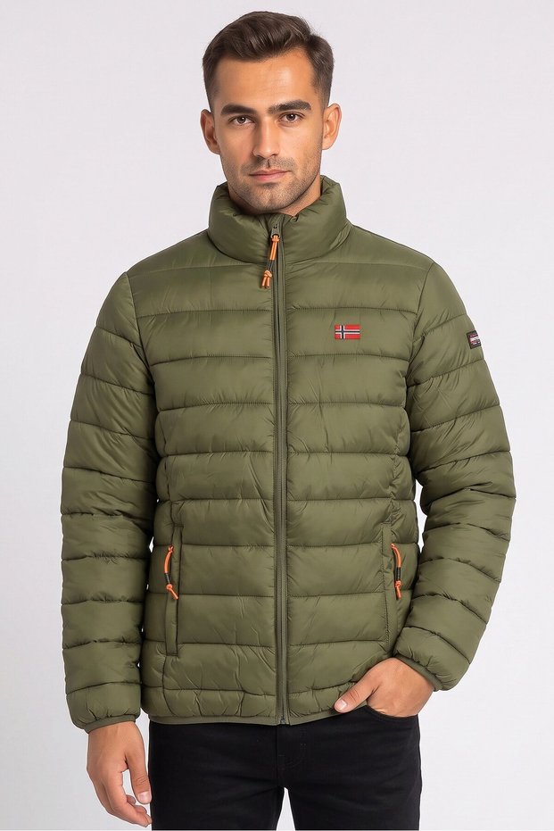 Men Quilted Puffer Jacket, Olive