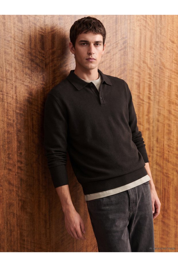 Men's Wool Blend Knitwear Sweater with Turn-Down Roba Collar for Style Enthusiasts from Uzg Store