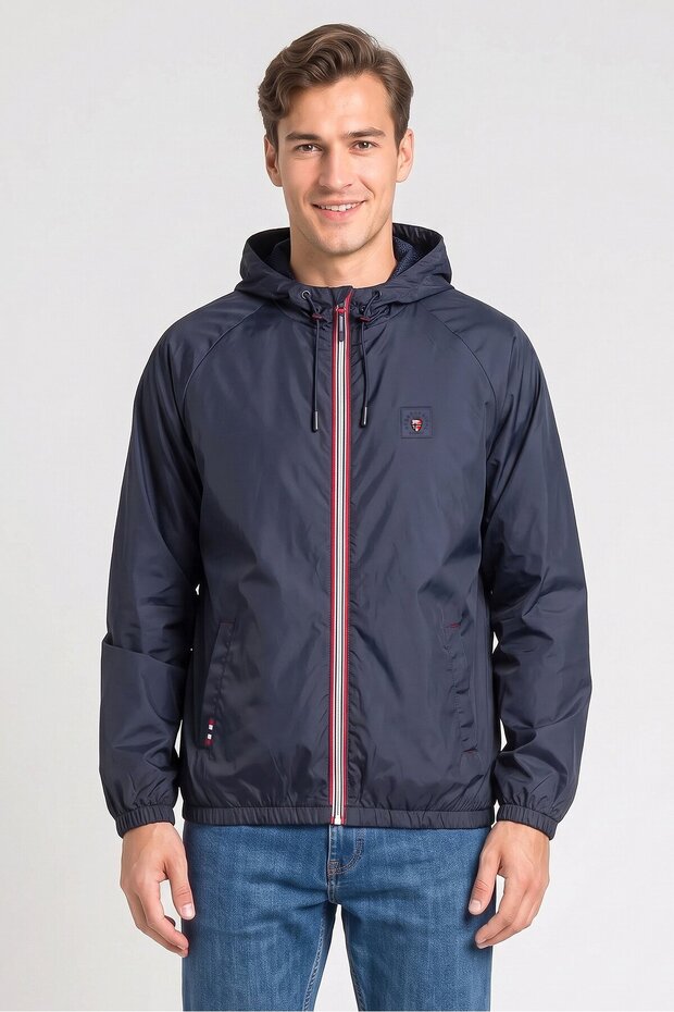 Men Embroidered Logo Windbreaker Jacket, Navy Blue