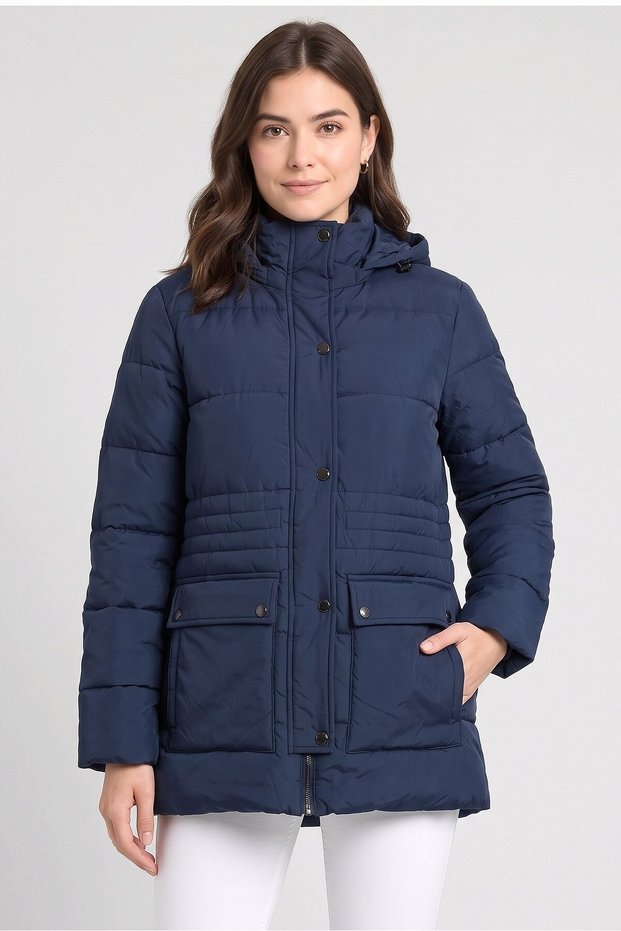 Women Quilted Puffer Jacket, Navy Blue