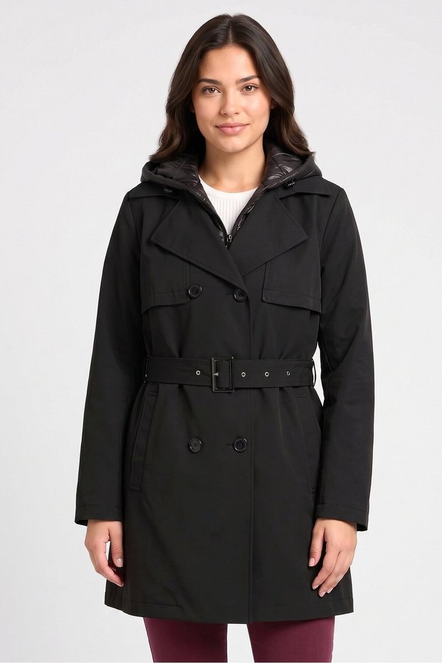 Women Solid Trench Coat, Black