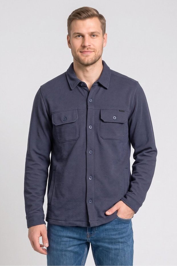 Men Textured Jackets Shirt, Navy