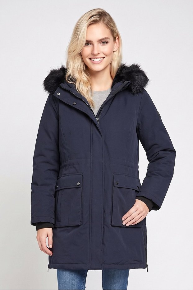 Women Brand Logo Parka Jacket, Navy