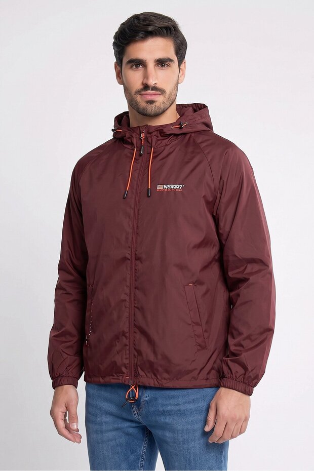 Men Brand Logo Windbreaker Jacket, Maroon