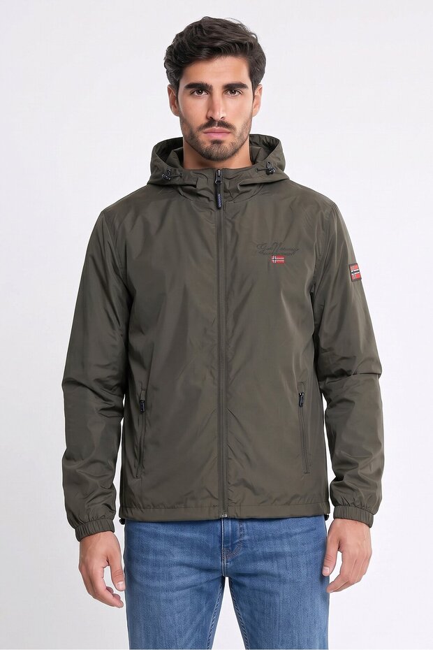 Men Embroidered Logo Windbreaker Jacket, Dark Olive