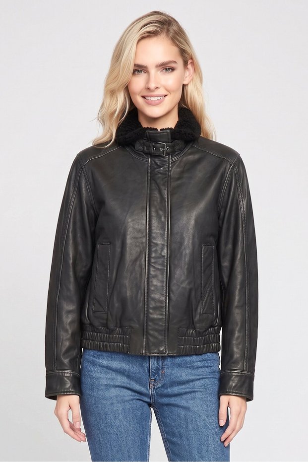Women Solid Motorcycle Jacket, Black