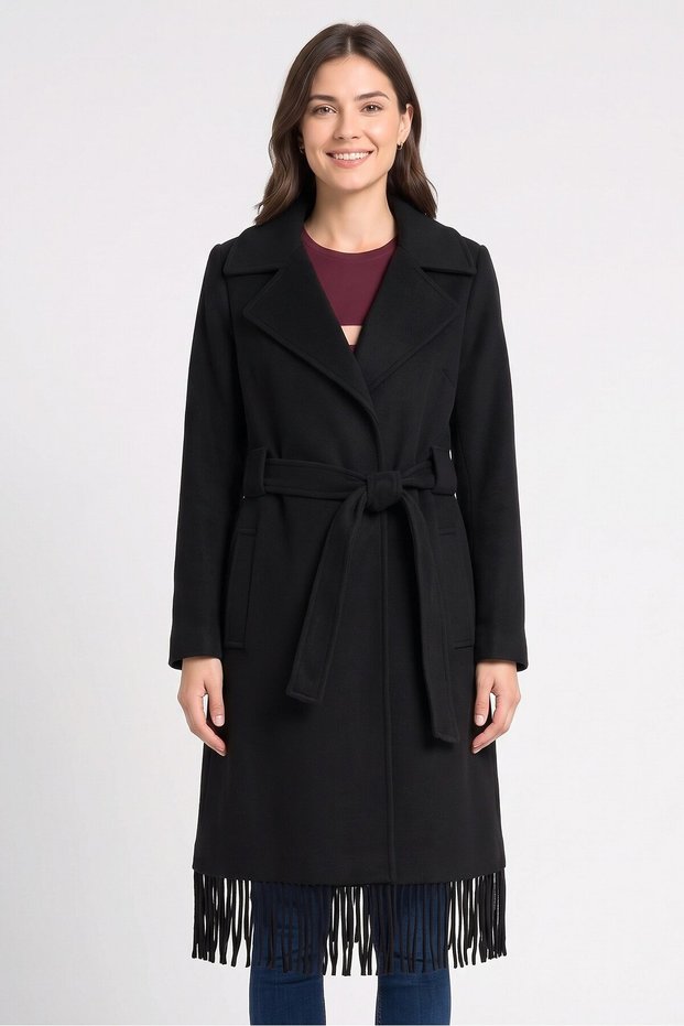 Women Textured Trench Coat, Black