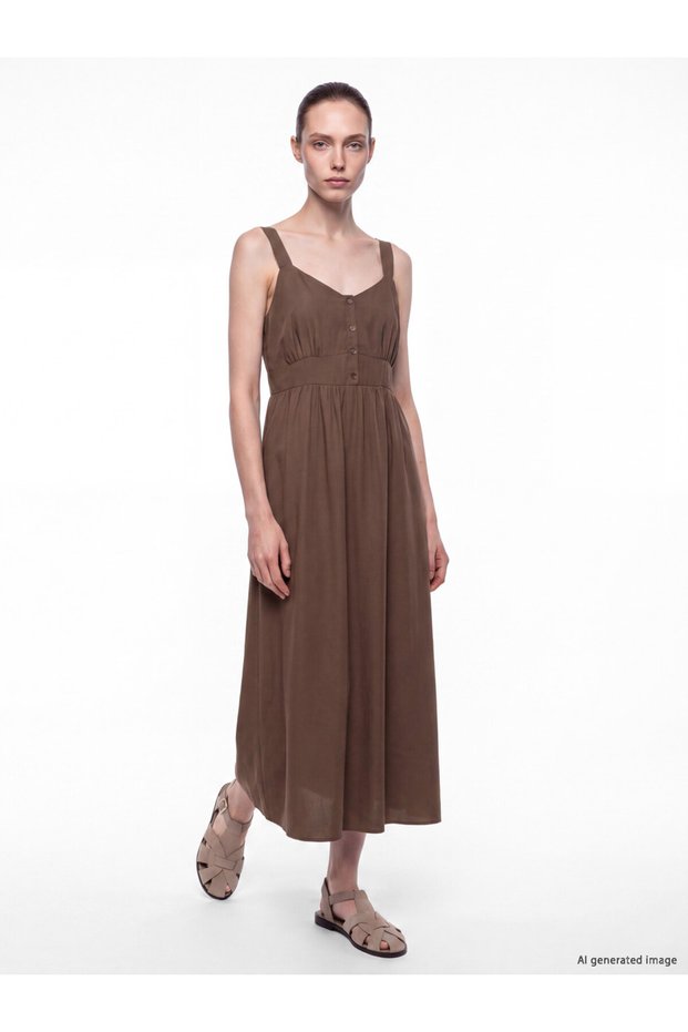 I Roba Yoke Detail, Ruched Modal-Blend Dress from Freezen Store