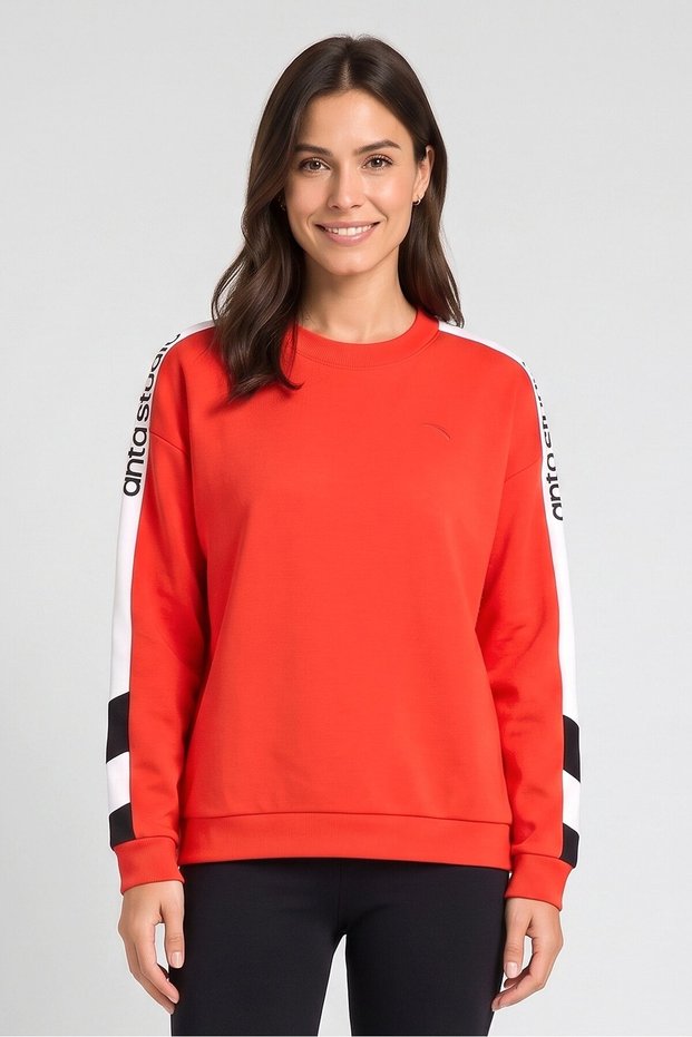 Women Sportswear Fit Long Sleeve Outdoor Sweatshirt, Dark Orange