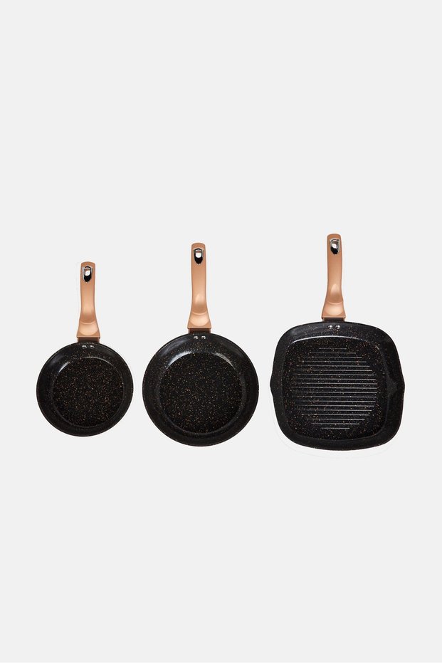 3 Pieces Ceramic Non Stick Fry Pan Set, Golden