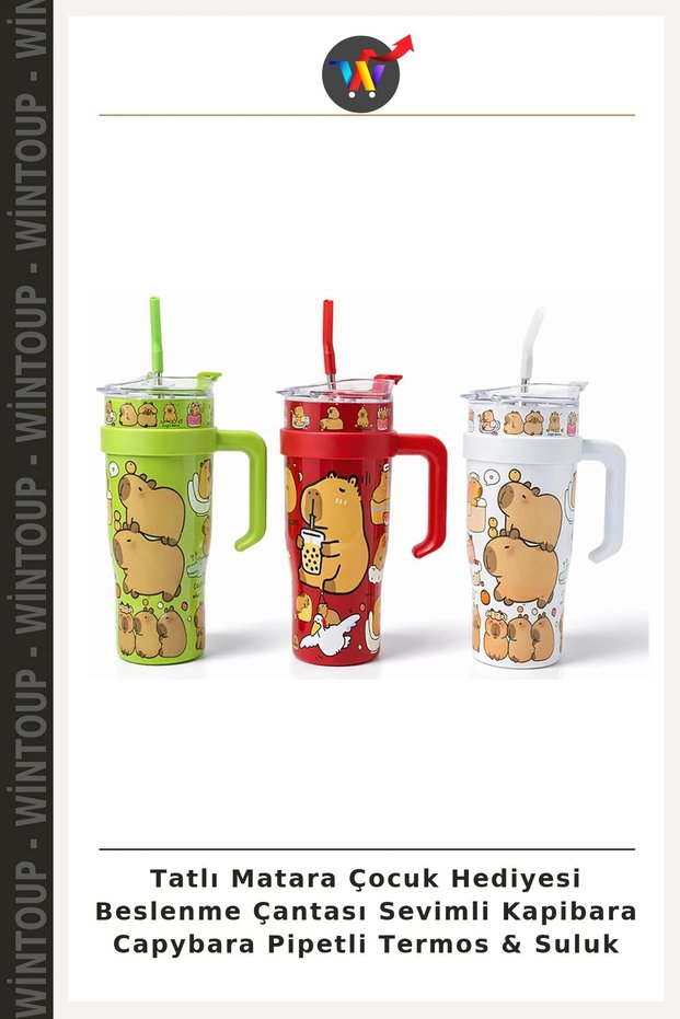 Cute Capybara-Themed Kids' Gift Lunch Bag with Straw Thermal Thermos & Water Bottle