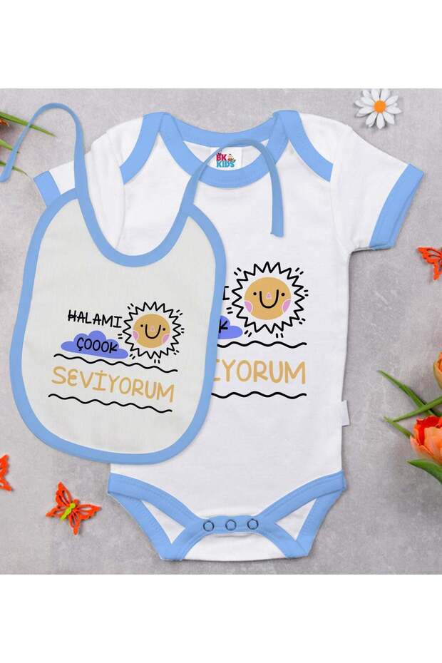 BK Kids "I Love My Aunt So Much" Blue Baby Bodysuit and Bib Gift Set-1 9 233781f4