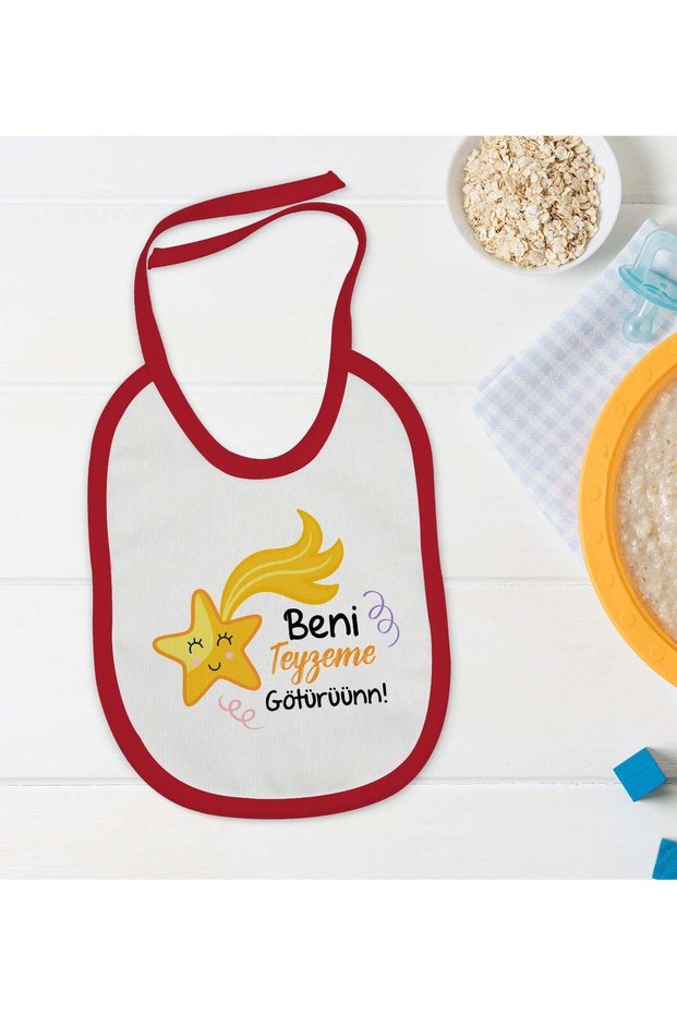 BK Kids "Take Me to My Aunt" Printed Red Baby Bib - 1