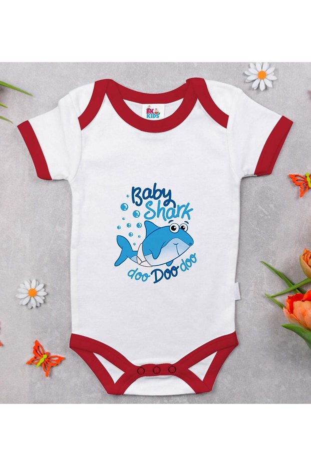 BK Kids Red Baby Bodysuit with Baby Shark Design - 1