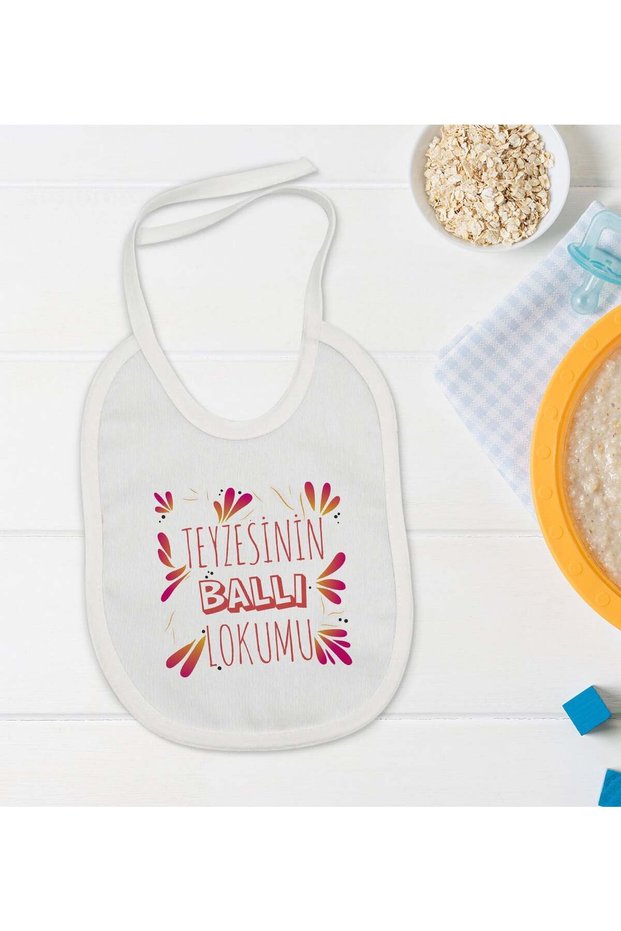 BK Kids White Baby Bib with "Auntie's Honey Lokum" Design - 1