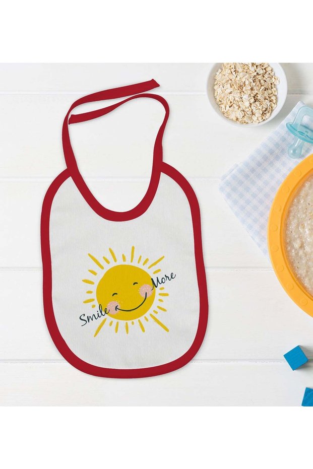 BK Kids Smile More Red Baby Bib with Design - 1