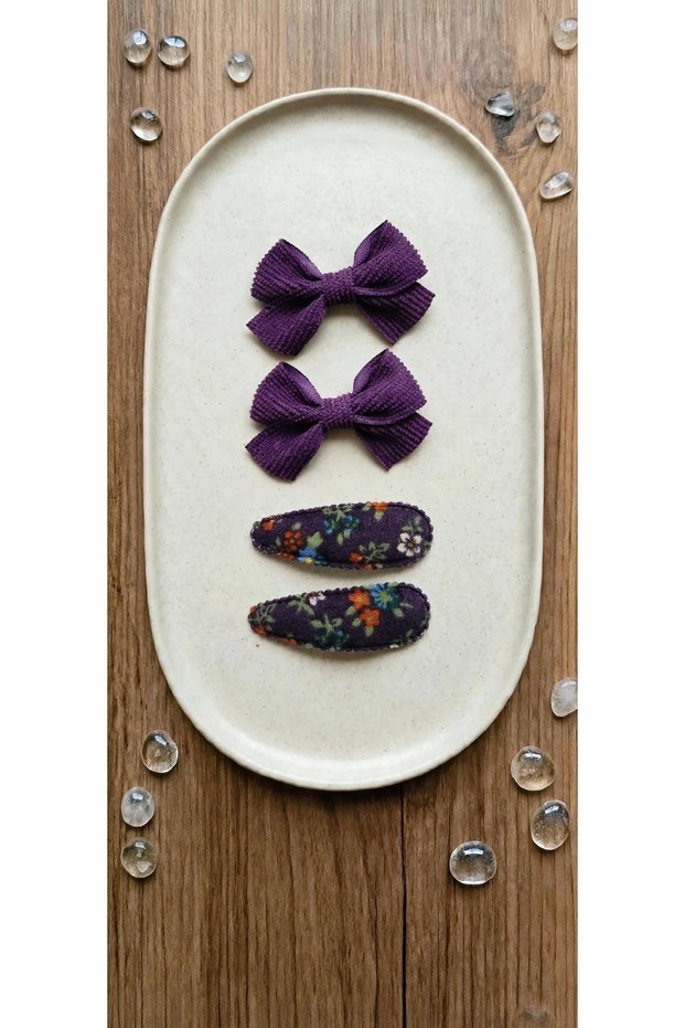 Set of 4 Girls' Hair Clips: Bow Detail, Ribbon, and Patterned Snap Clips