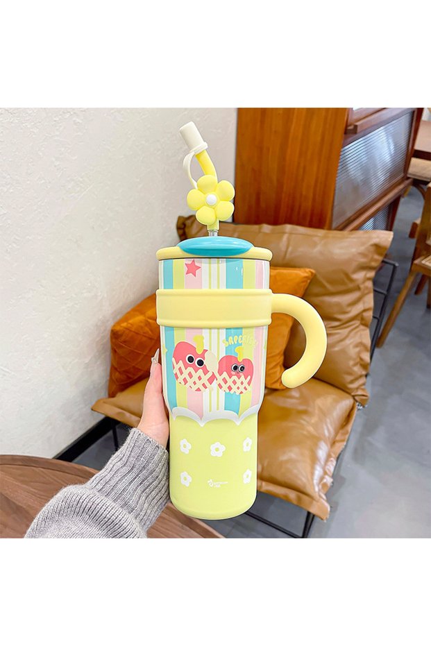 Vacuum Cold Retention Cup Large Capacity Straw Office Coffee Mug