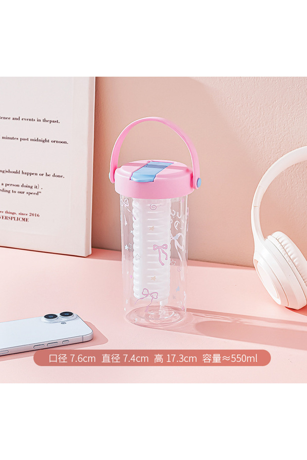 Transparent Plastic Straw Water Bottle Handle Student Large Capacity Cup