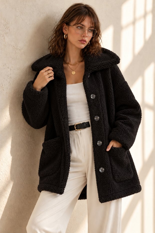 Women's Long Sleeve Collared Front Buttoned Welsoft Coat