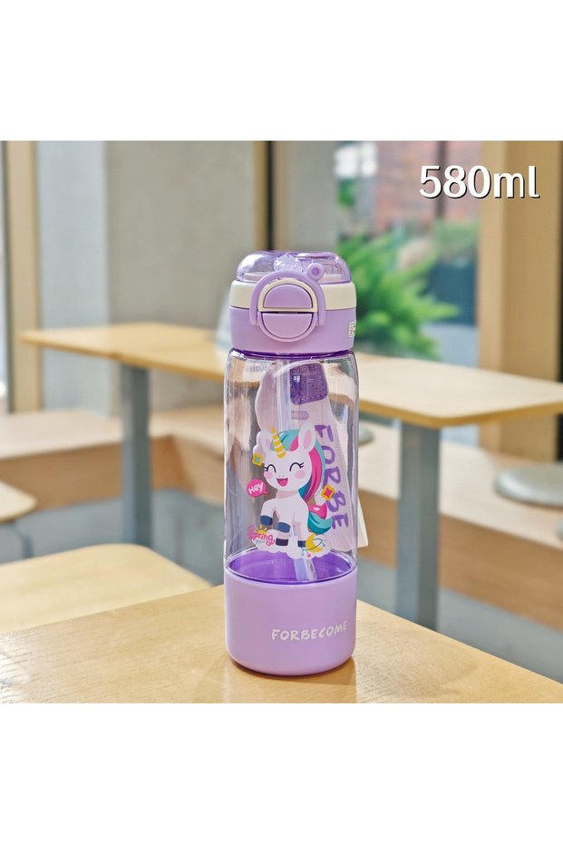 Plastic Dual Drink Straw Cup Charm Handle Kids Student Portable