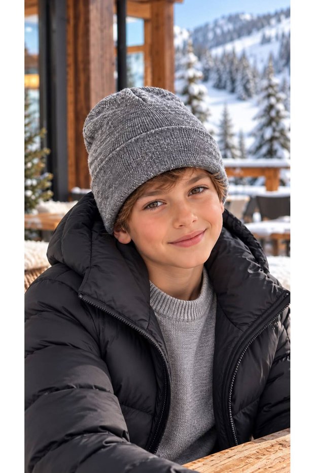 Gray Soft-Textured Knit Boy's Beanie, Ages 7–12