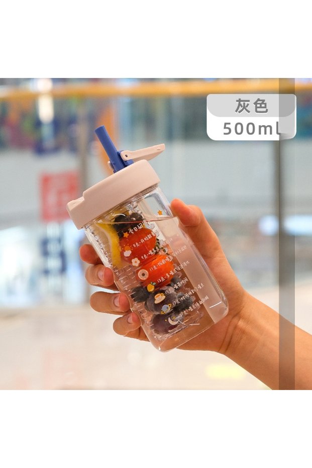 Foldable Glass Fruit Tea Straw Cup Removable Filter Large Portable