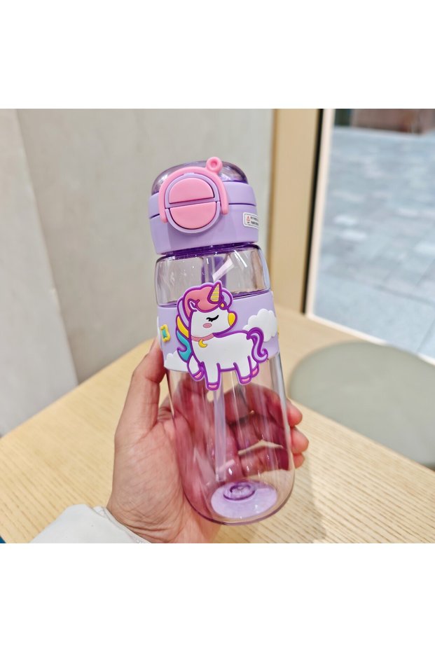 Plastic Dual Drink Straw Cup Charm Handle Kids Student Portable