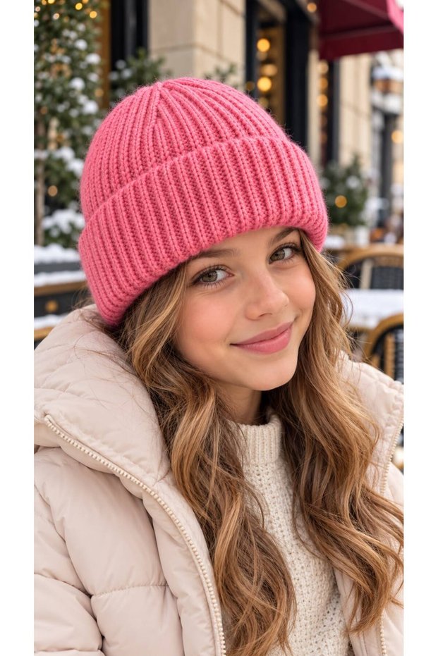 Coral Soft-Textured Corded Fabric Knit Girls' Beanie, Ages 7–12