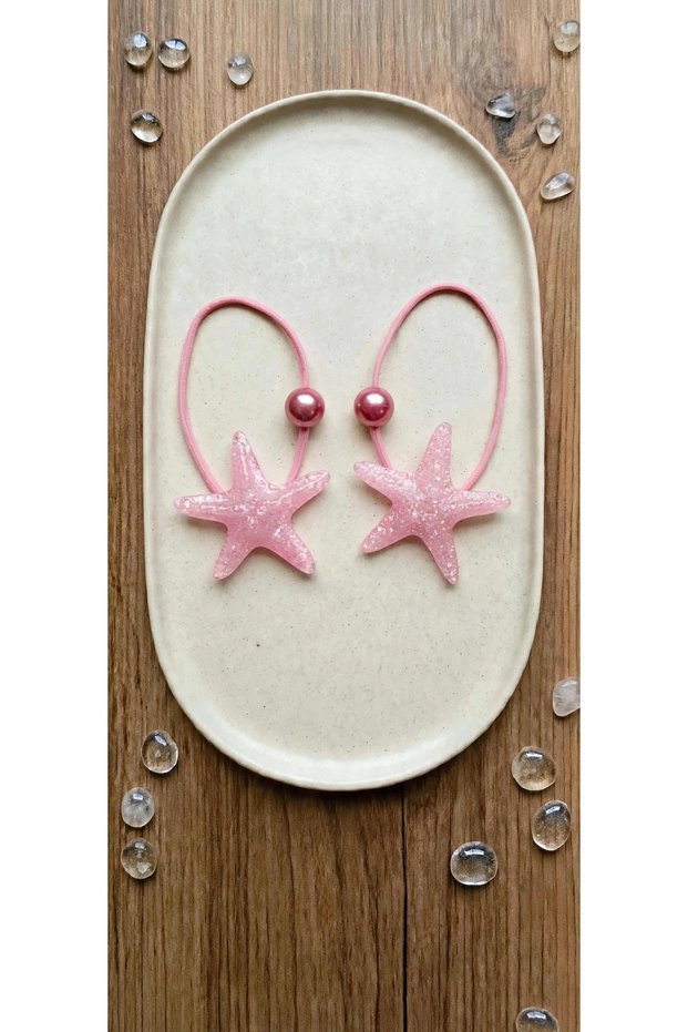 Girls' Starfish-Shaped Elastic Hair Clip, Set of 2, Glittery Hair Accessory