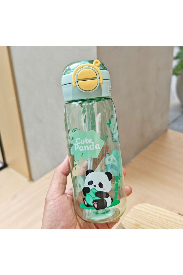 Plastic Dual Drink Straw Cup Charm Handle Kids Student Portable