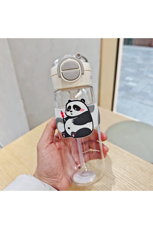 Plastic Dual Drink Straw Cup Charm Handle Kids Student Portable