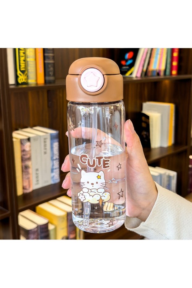 Plastic Flip Lid Straw Cup Student Large Capacity Portable Bottle