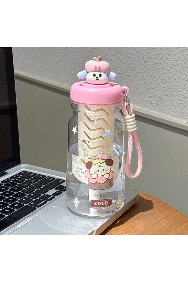 Plastic Straw Cup Tea Infuser Handle Portable Travel Summer Bottle