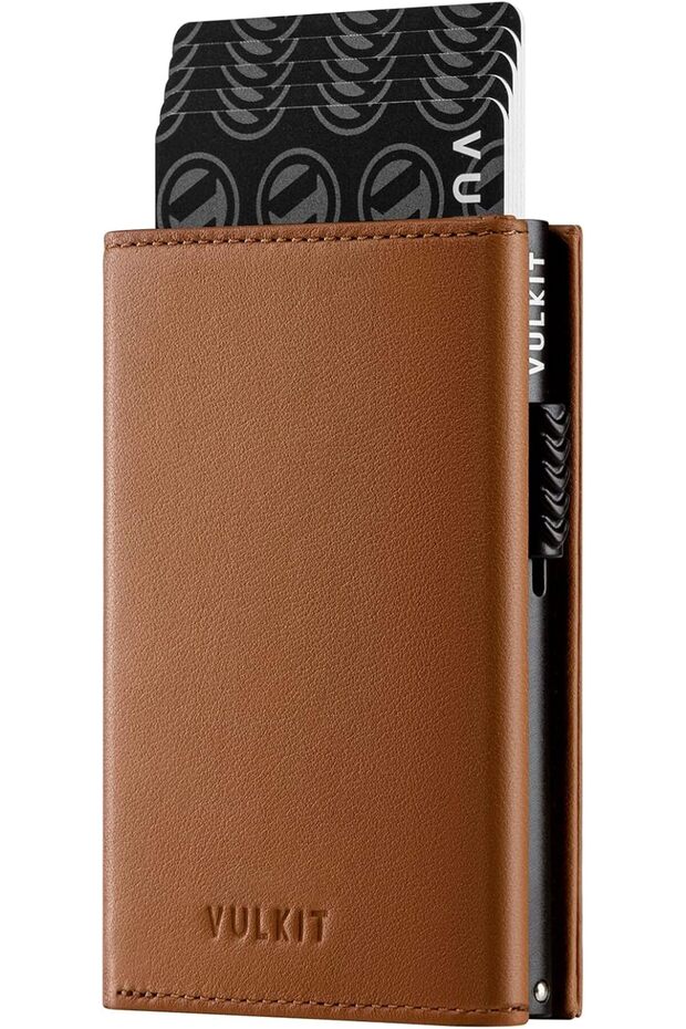 Holder RFID Blocking Leather Pop Up Card Wallet with Banknote Compartment, ID Win