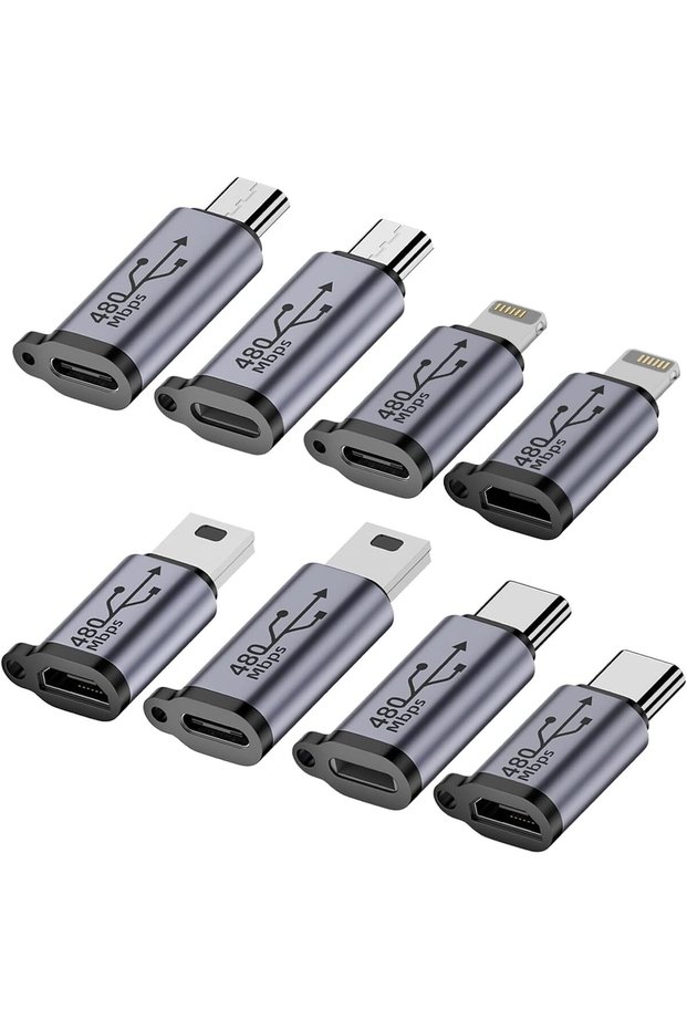 مجموعة من 8 محولات USB-C/Lightning إلى Micro USB، وموصلات USB صغيرة - متعددة الاستخدامات.