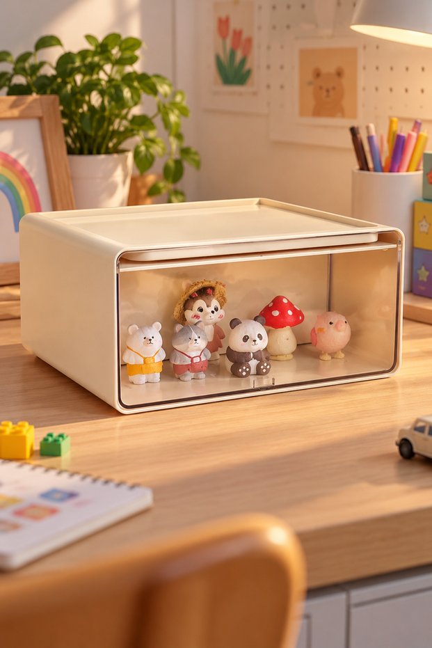 Toy Display Box with Drawers—Deep Display Box with Storage Space, 23.5 x 23.5 x 12 cm, PC476